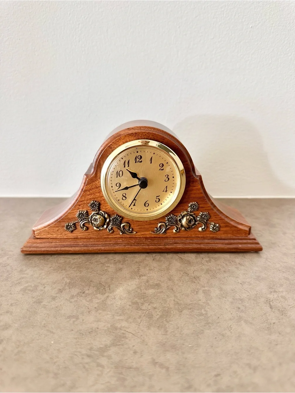 Handcrafted Fisher Landcaster Co. Classic Wooden Small Mantel Clock Brown Gold